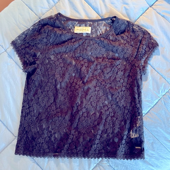 Abercrombie & Fitch Lacy Going Out Top - Sz L Navy Blue - Picture 1 of 8